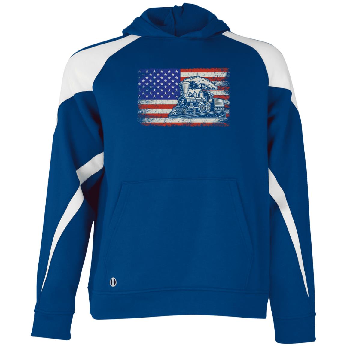 Patriotic Train Youth Athletic Colorblock Fleece Hoodie - Broken Knuckle Apparel