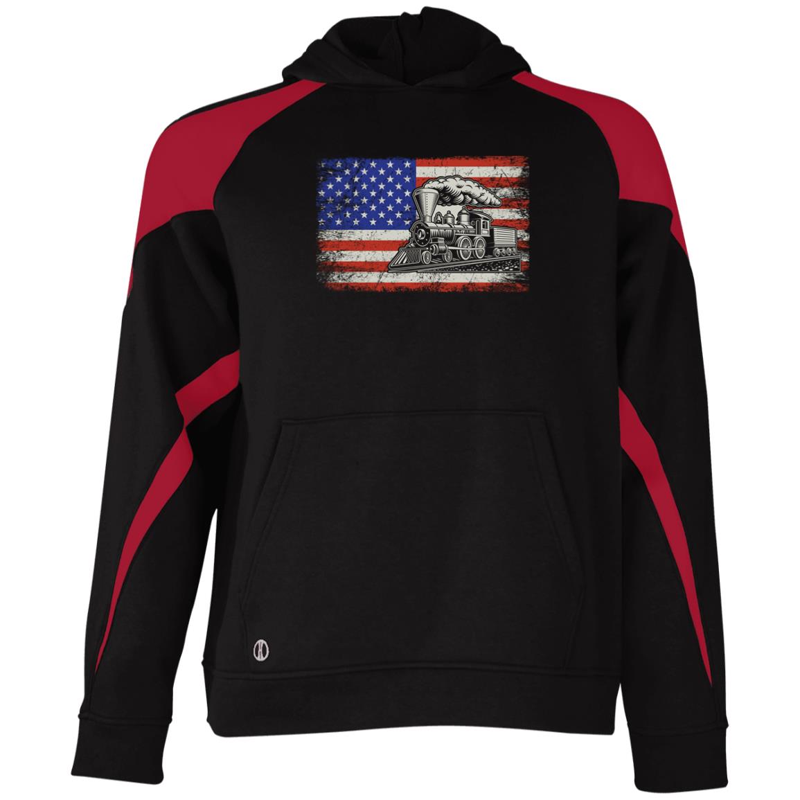 Patriotic Train Youth Athletic Colorblock Fleece Hoodie - Broken Knuckle Apparel
