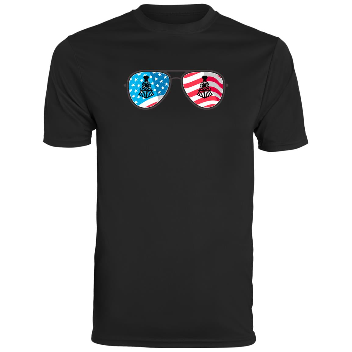 American Flag Train Sunglasses Youth Moisture-Wicking Tee - Broken Knuckle Apparel