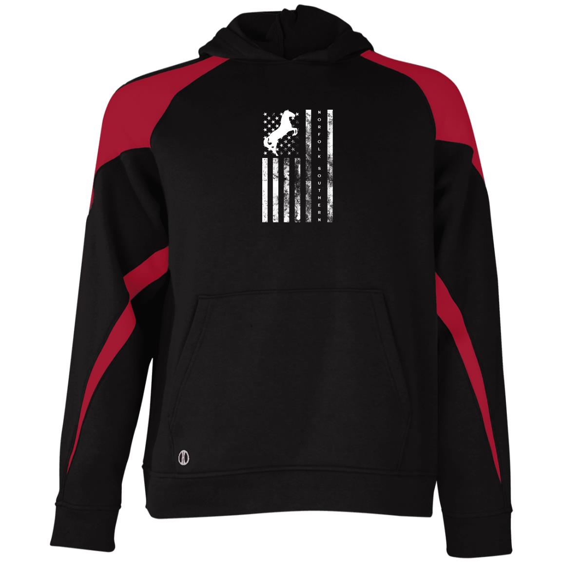 Norfolk Southern American Flag Youth Athletic Colorblock Fleece Hoodie - Broken Knuckle Apparel