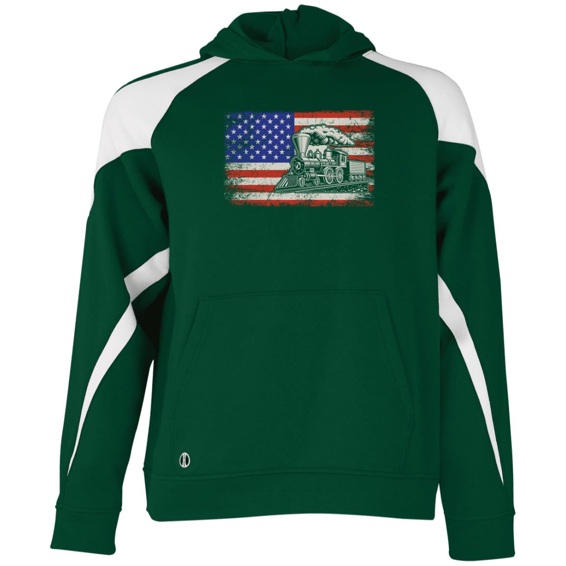 Patriotic Train Youth Athletic Colorblock Fleece Hoodie - Broken Knuckle Apparel