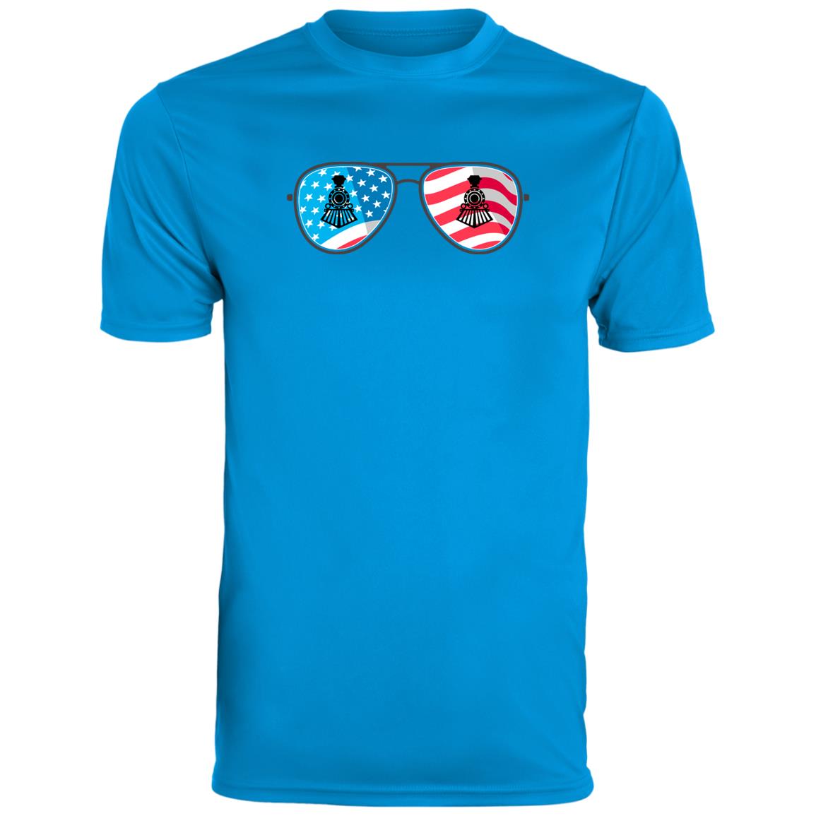 American Flag Train Sunglasses Youth Moisture-Wicking Tee - Broken Knuckle Apparel