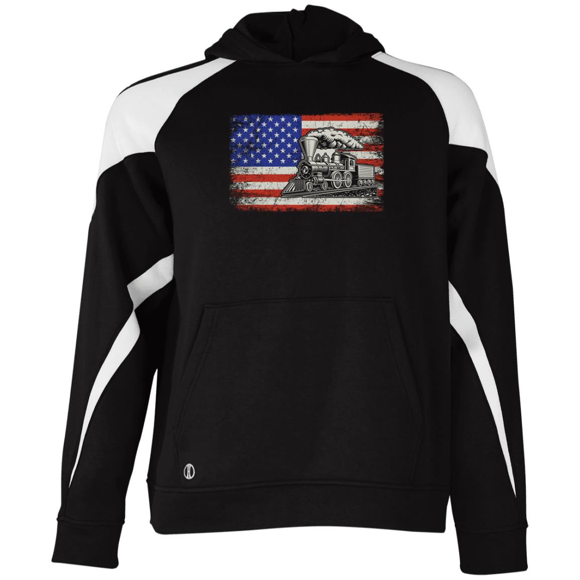 Patriotic Train Youth Athletic Colorblock Fleece Hoodie - Broken Knuckle Apparel