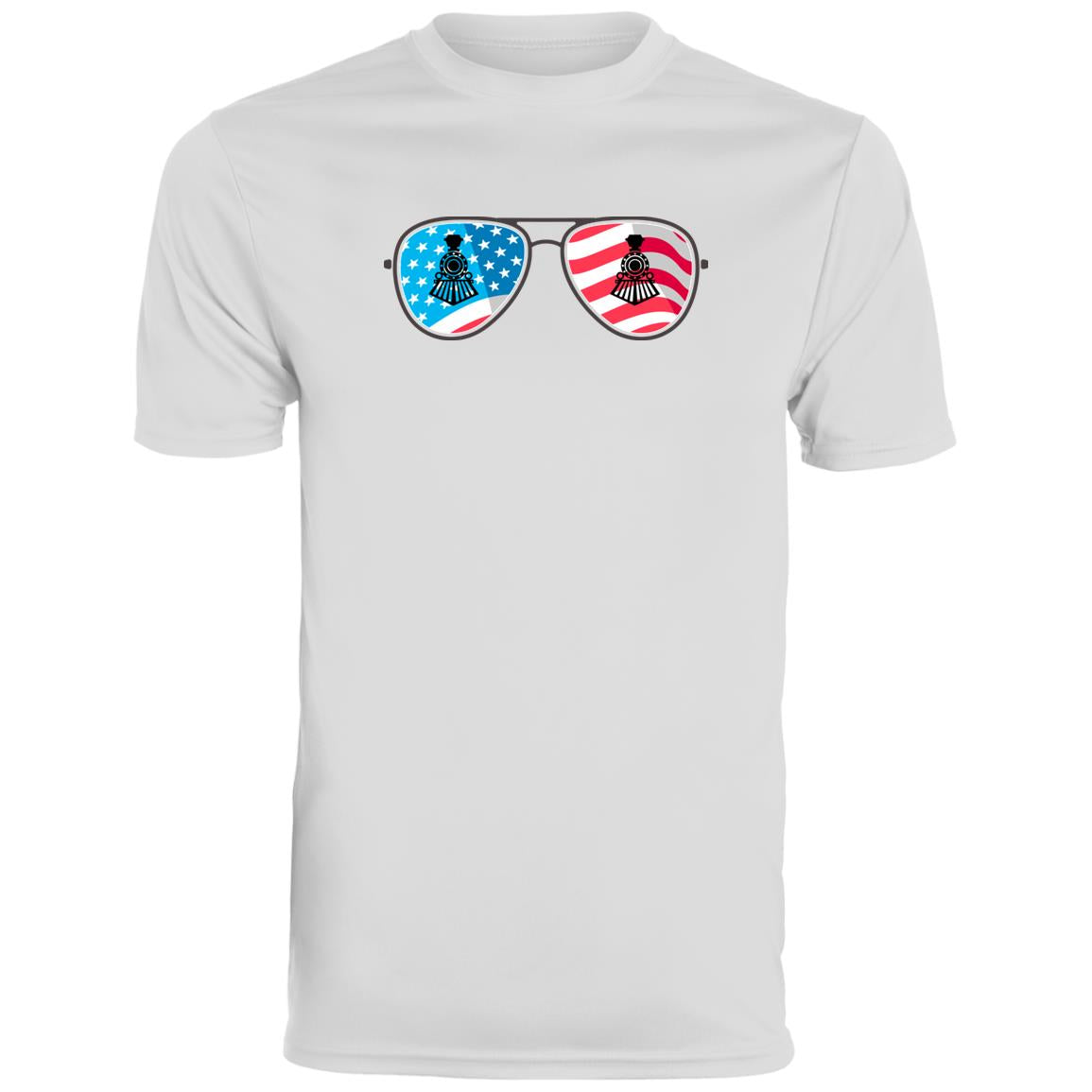 American Flag Train Sunglasses Youth Moisture-Wicking Tee - Broken Knuckle Apparel