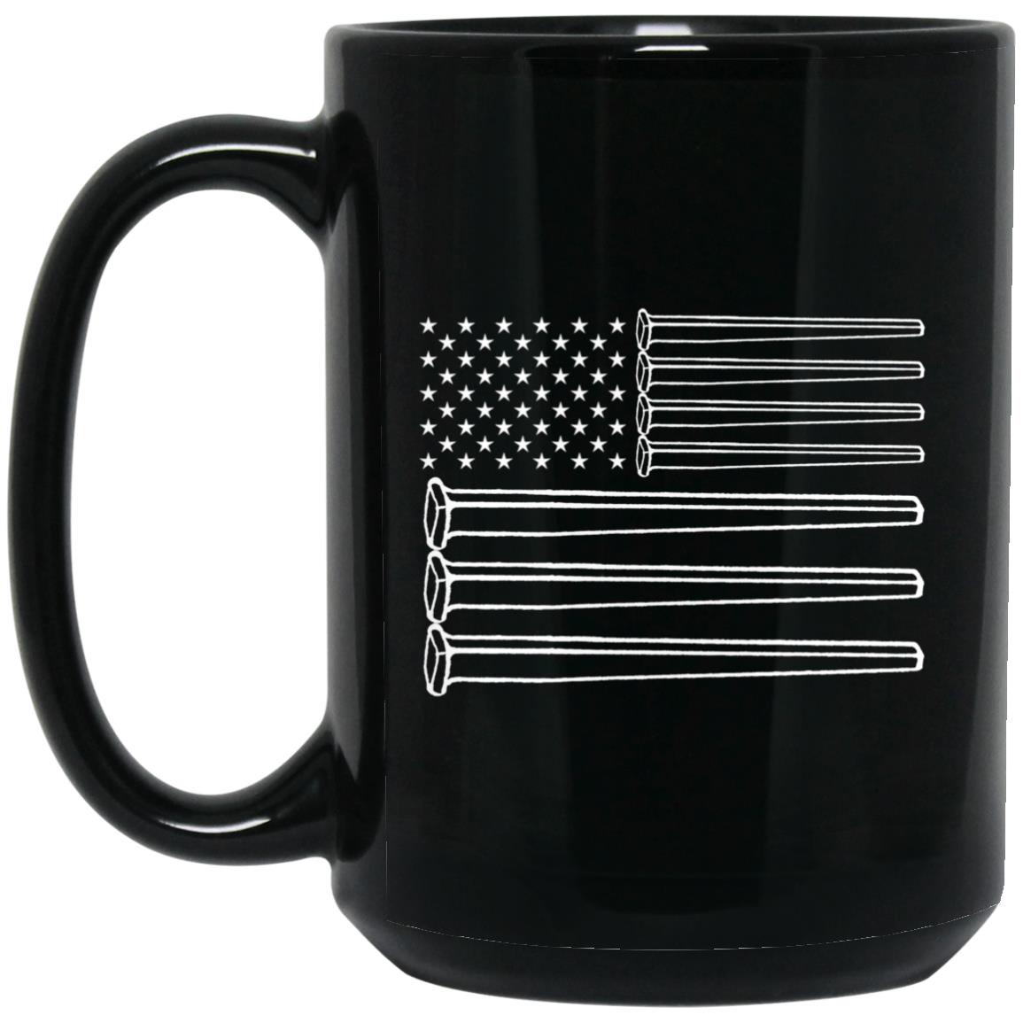 Railroad Spike American Flag 15 oz. Black Mug - Broken Knuckle Apparel