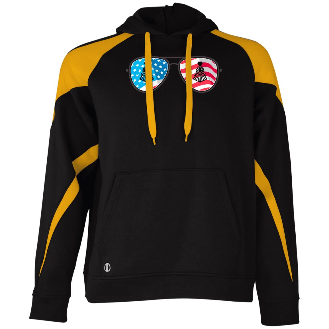 Train American Flag Sunglasses Athletic Colorblock Fleece Hoodie - Broken Knuckle Apparel