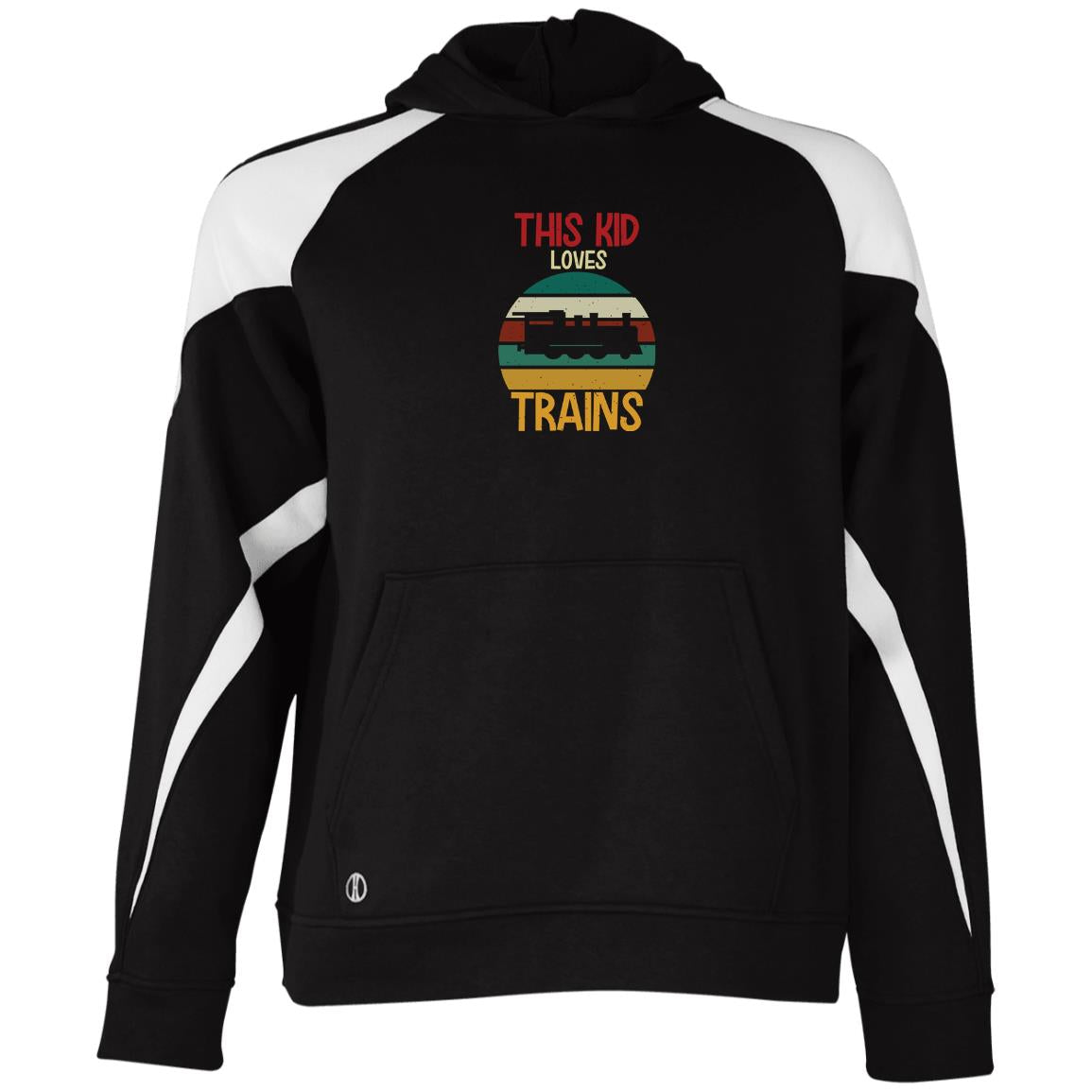 This Kid Loves Trains Youth Athletic Colorblock Fleece Hoodie - Broken Knuckle Apparel