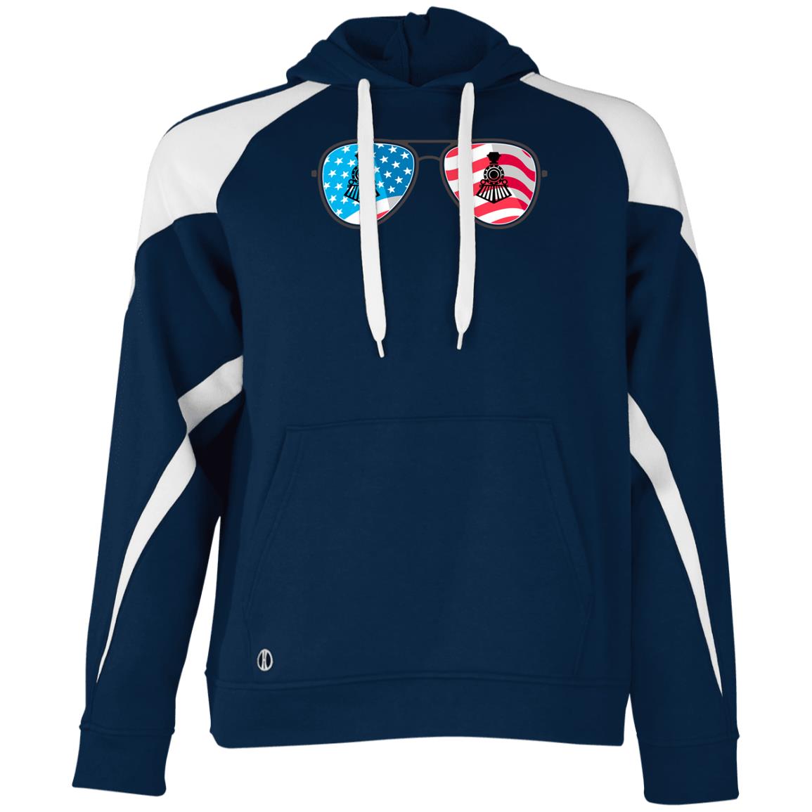 Train American Flag Sunglasses Athletic Colorblock Fleece Hoodie - Broken Knuckle Apparel