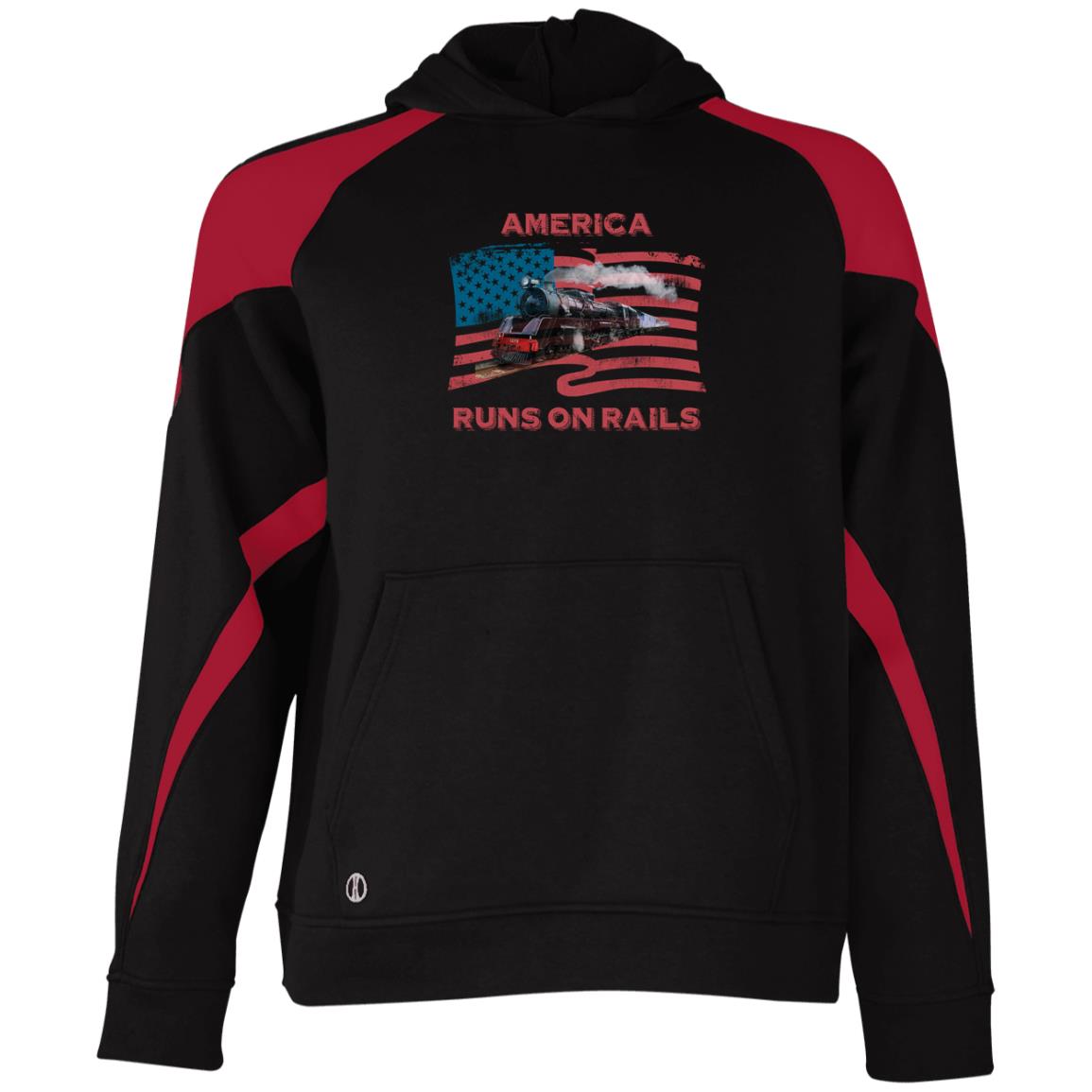 America Runs on Rails Youth Athletic Colorblock Fleece Hoodie - Broken Knuckle Apparel