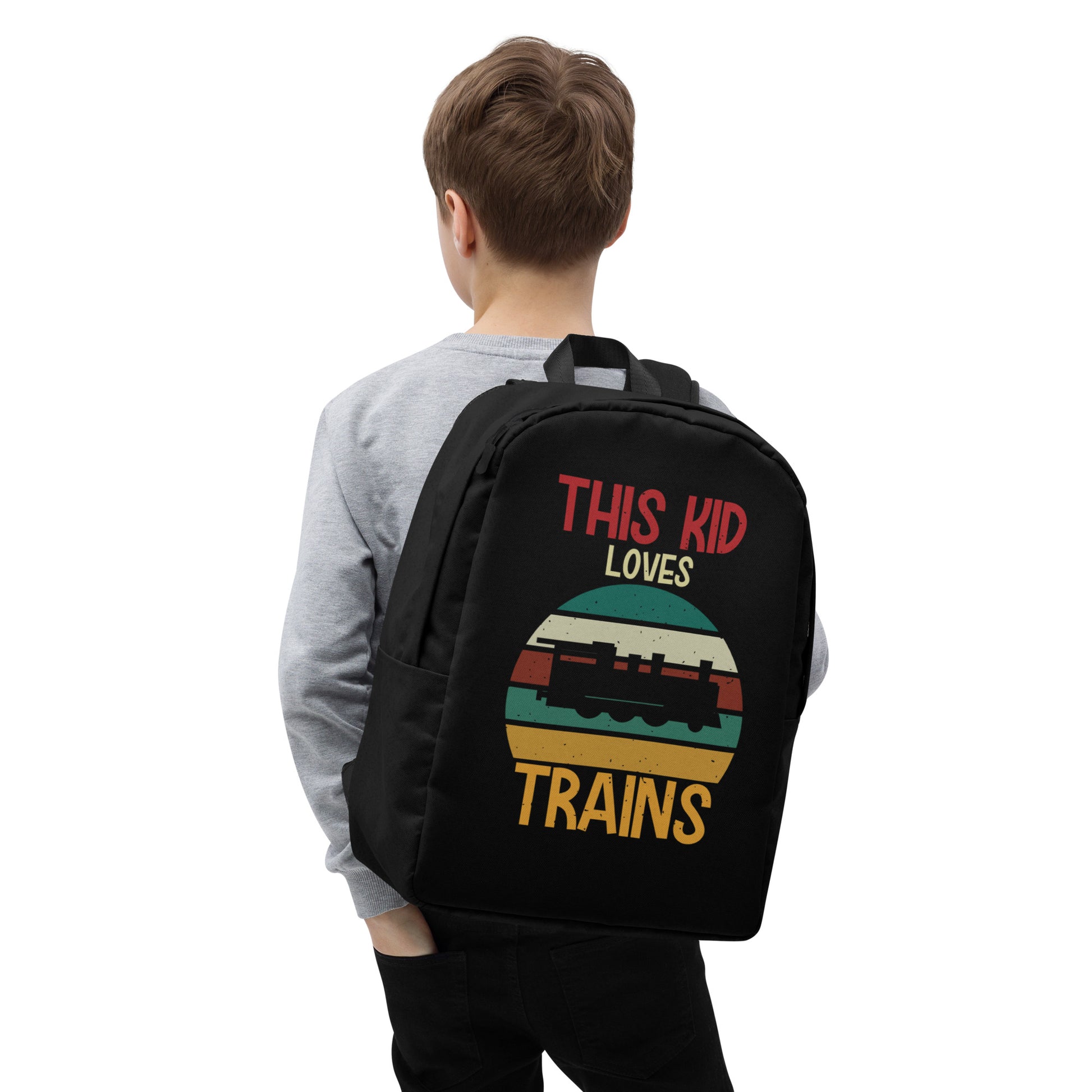 This Kid Loves Trains Minimalist Backpack - Broken Knuckle Apparel