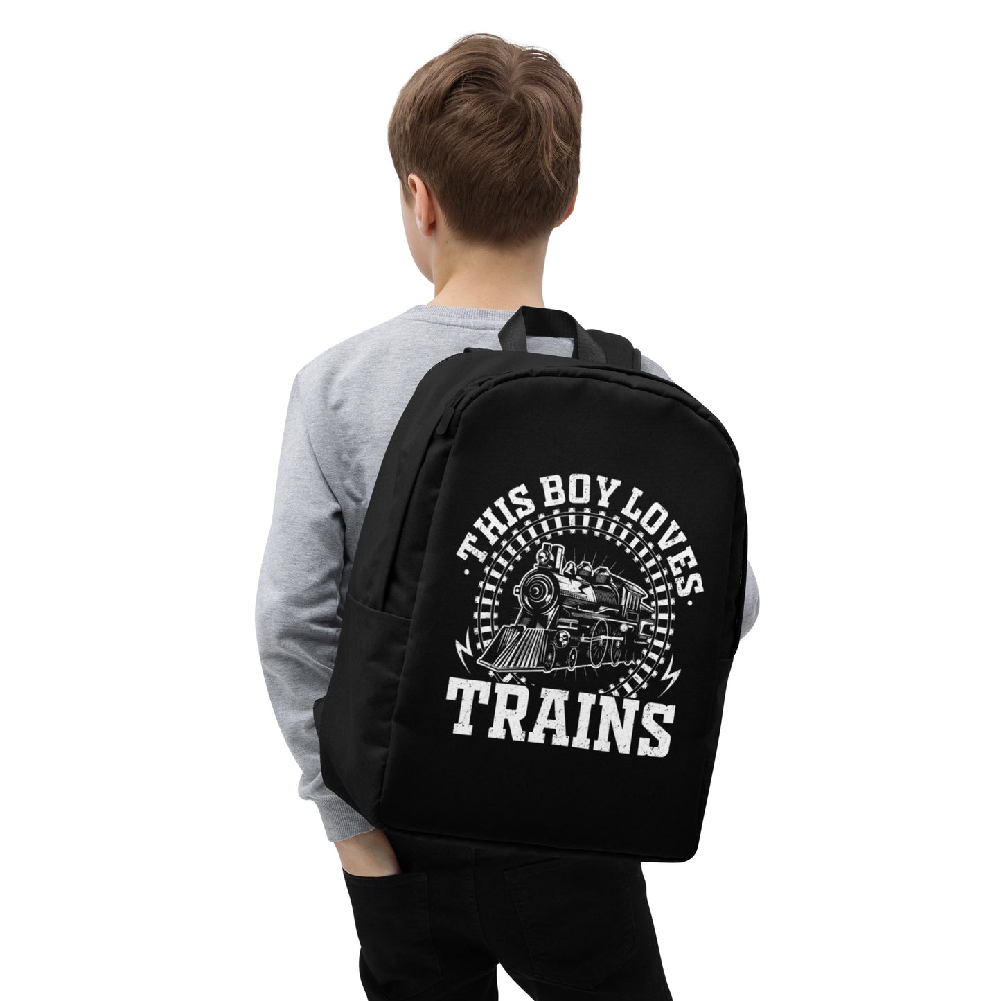 This Boy Loves Trains Minimalist Backpack - Broken Knuckle Apparel