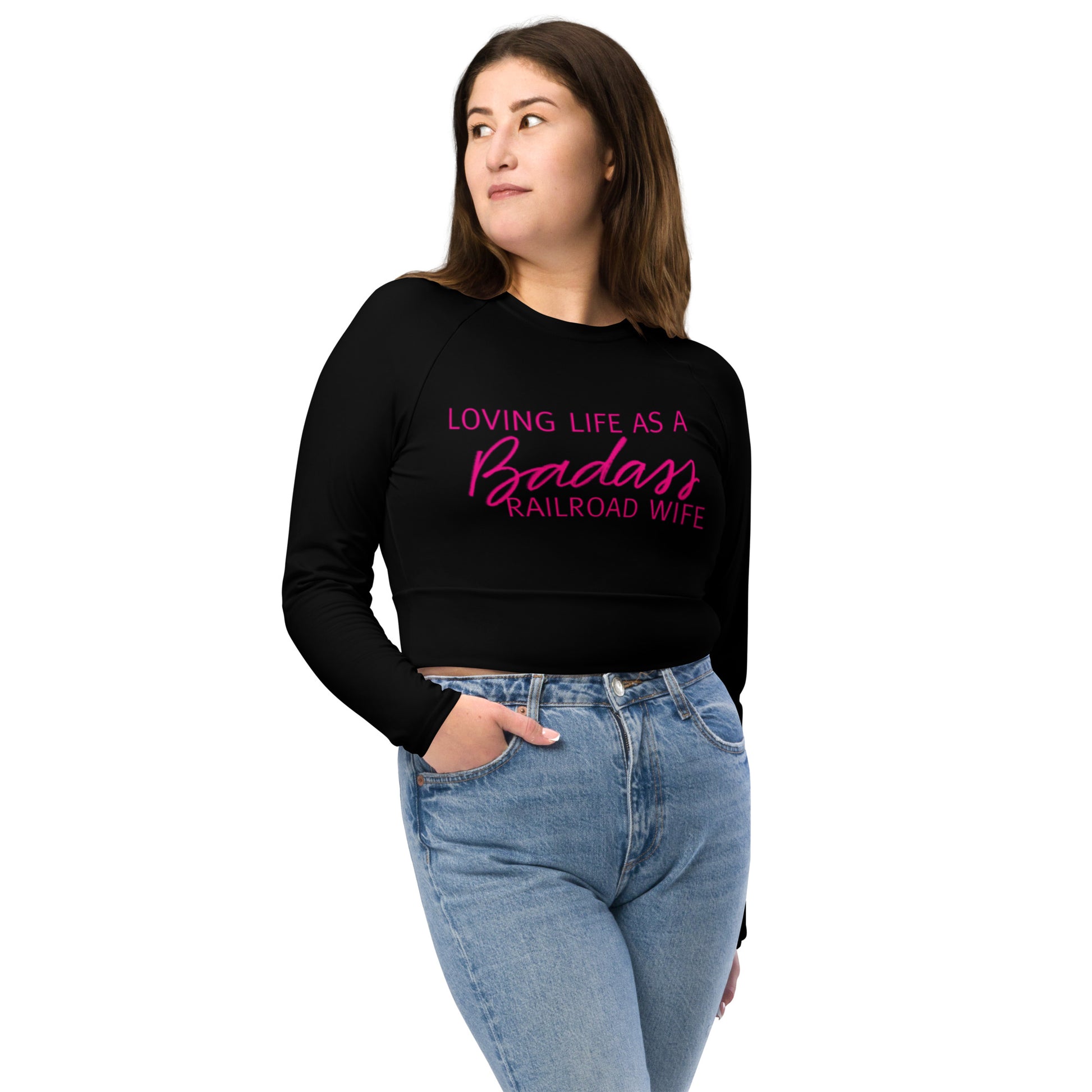 Badass Railroad Wife Recycled long-sleeve crop top - Broken Knuckle Apparel