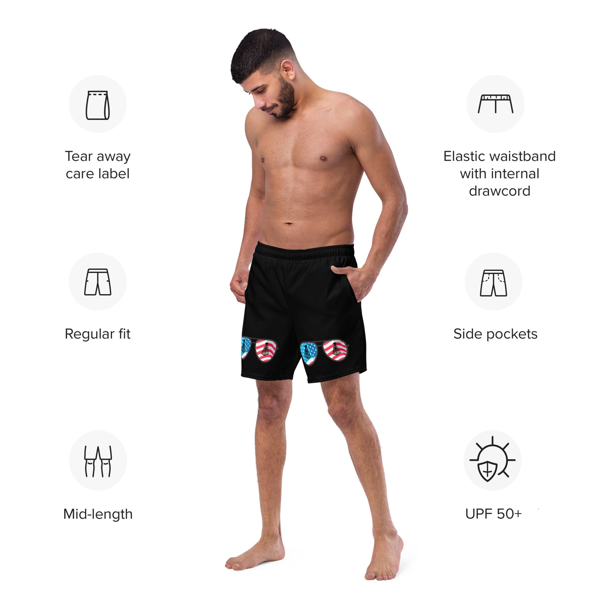 American Flag Train Glasses Men's swim trunks - Broken Knuckle Apparel
