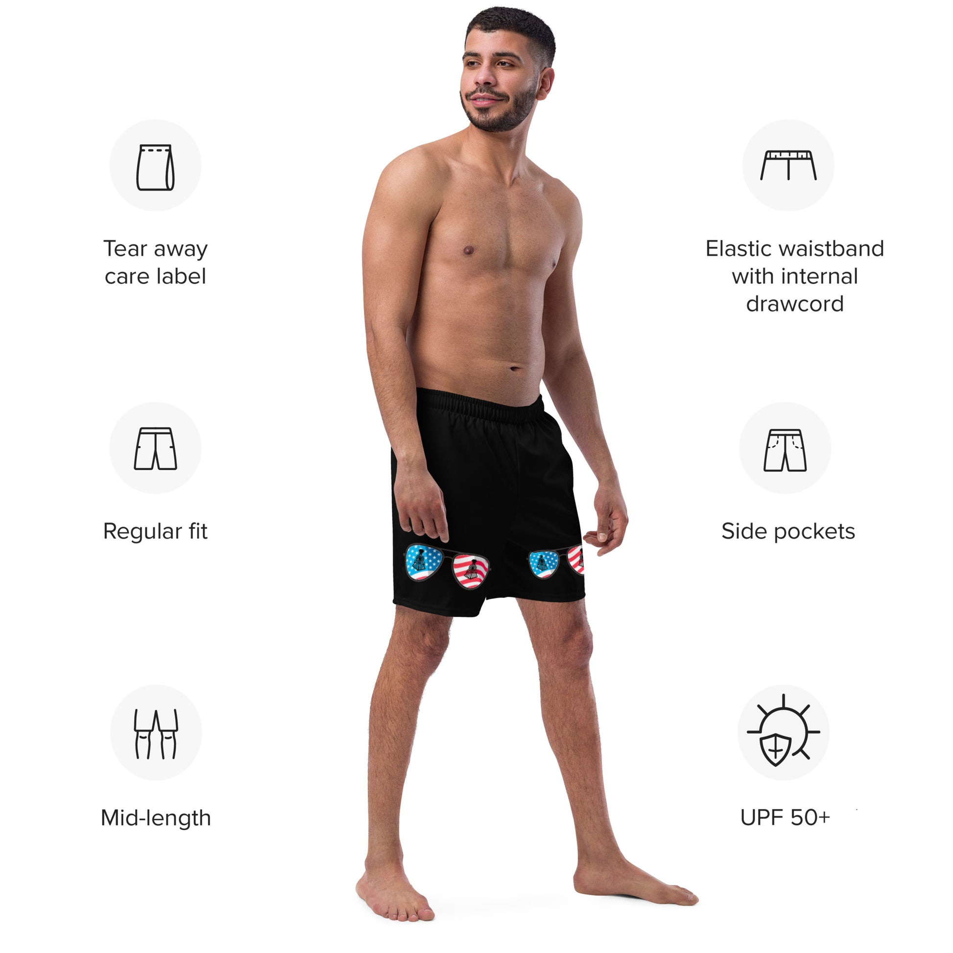 American Flag Train Glasses Men's swim trunks - Broken Knuckle Apparel