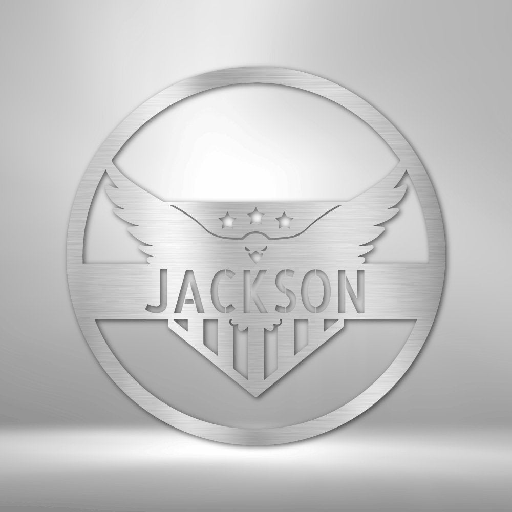 Attacking Eagle Monogram - Personalized Steel Sign - Broken Knuckle Apparel