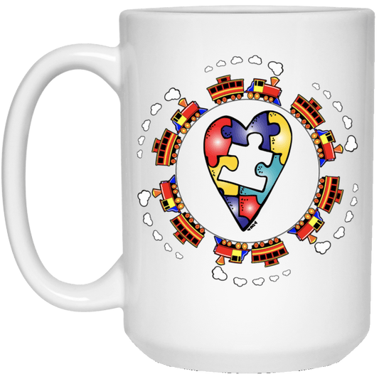 Autism Awareness Train 15 oz. White Mug - Broken Knuckle Apparel