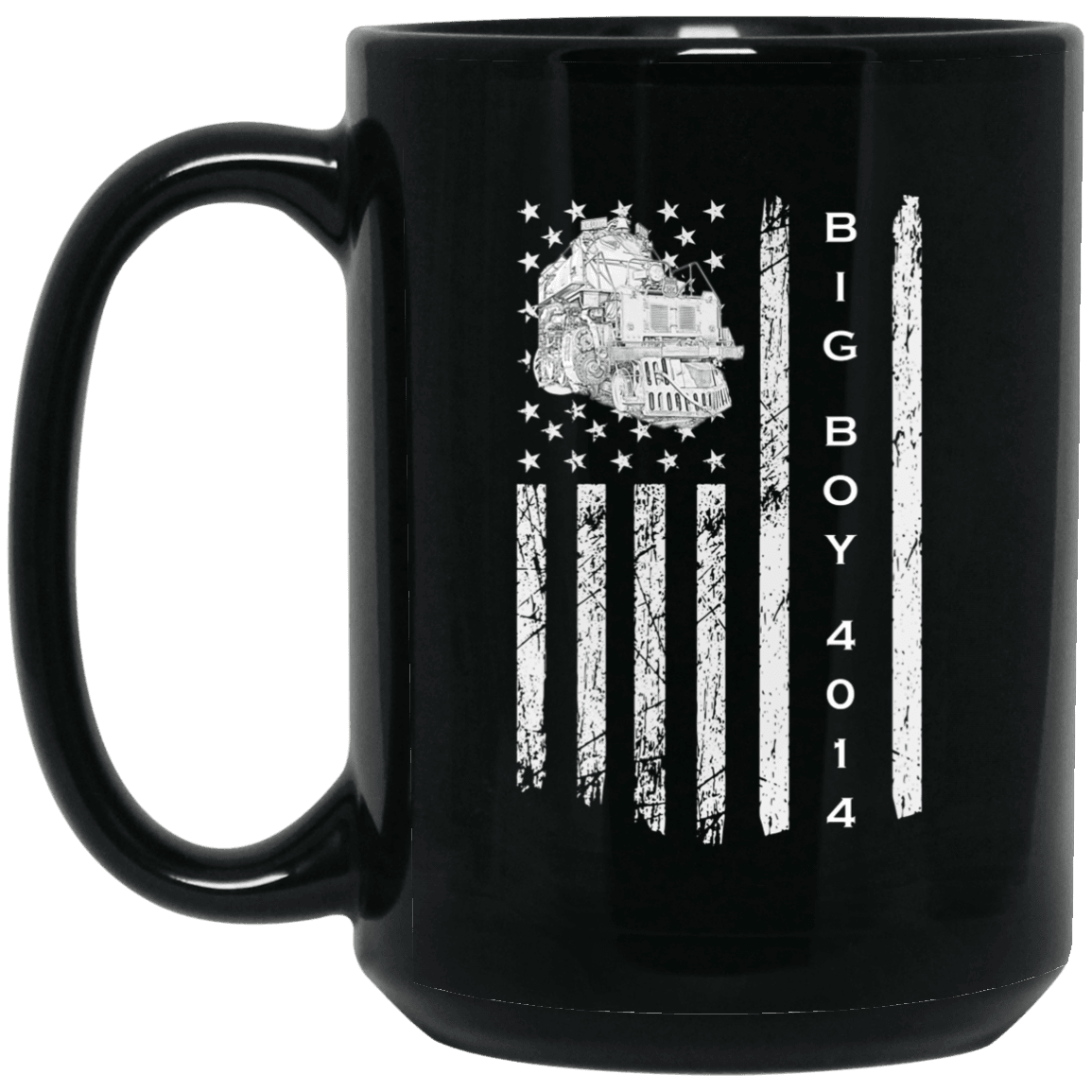 Big Boy 4014 American Flag 15 oz. Black Mug - Broken Knuckle Apparel