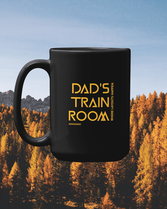 Dad's Train Room 15 oz. Black Mug - Broken Knuckle Apparel