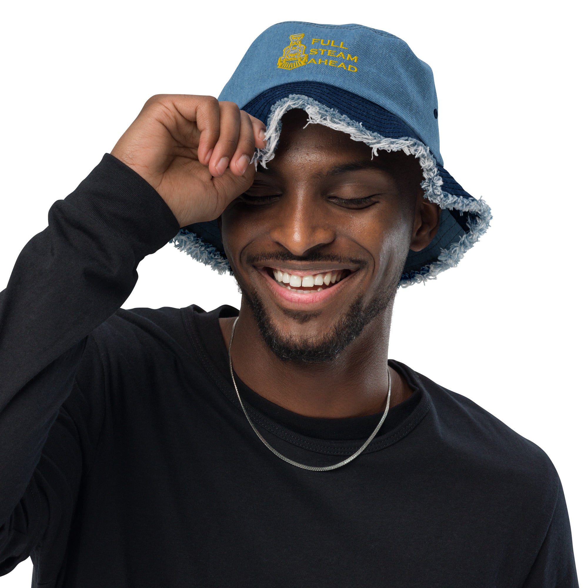 Full Steam Ahead Distressed denim bucket hat Broken Knuckle Apparel