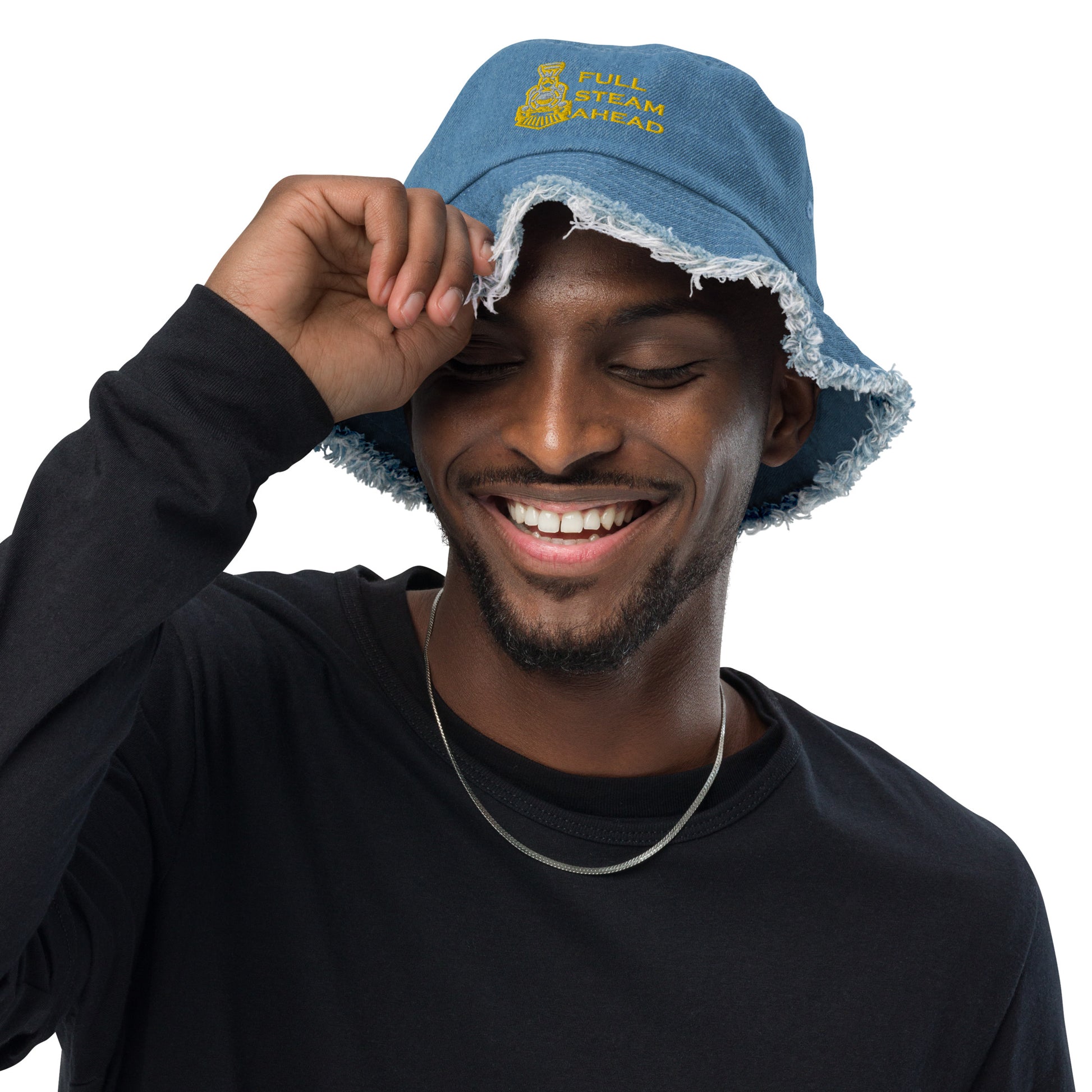 Full Steam Ahead Distressed denim bucket hat - Broken Knuckle Apparel