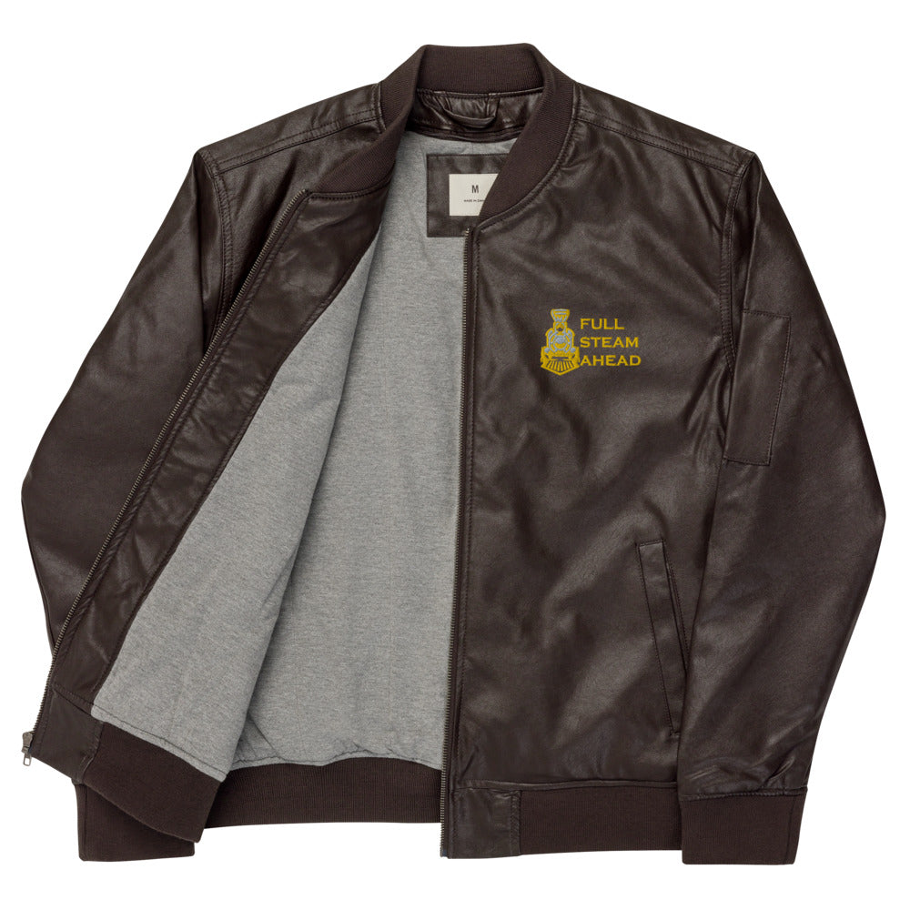 Full Steam Ahead Leather Bomber Jacket - Broken Knuckle Apparel