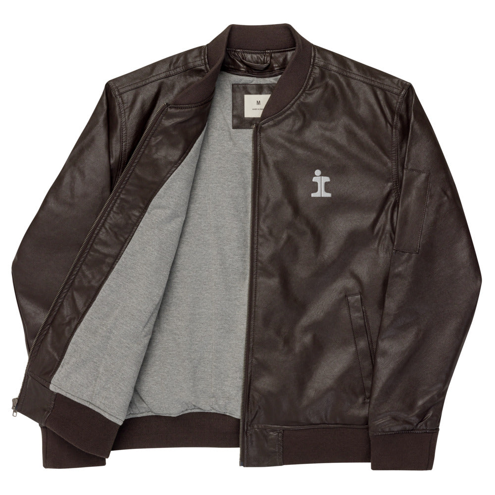 Illinois Central "Split Rail" Logo Leather Bomber Jacket - Broken Knuckle Apparel