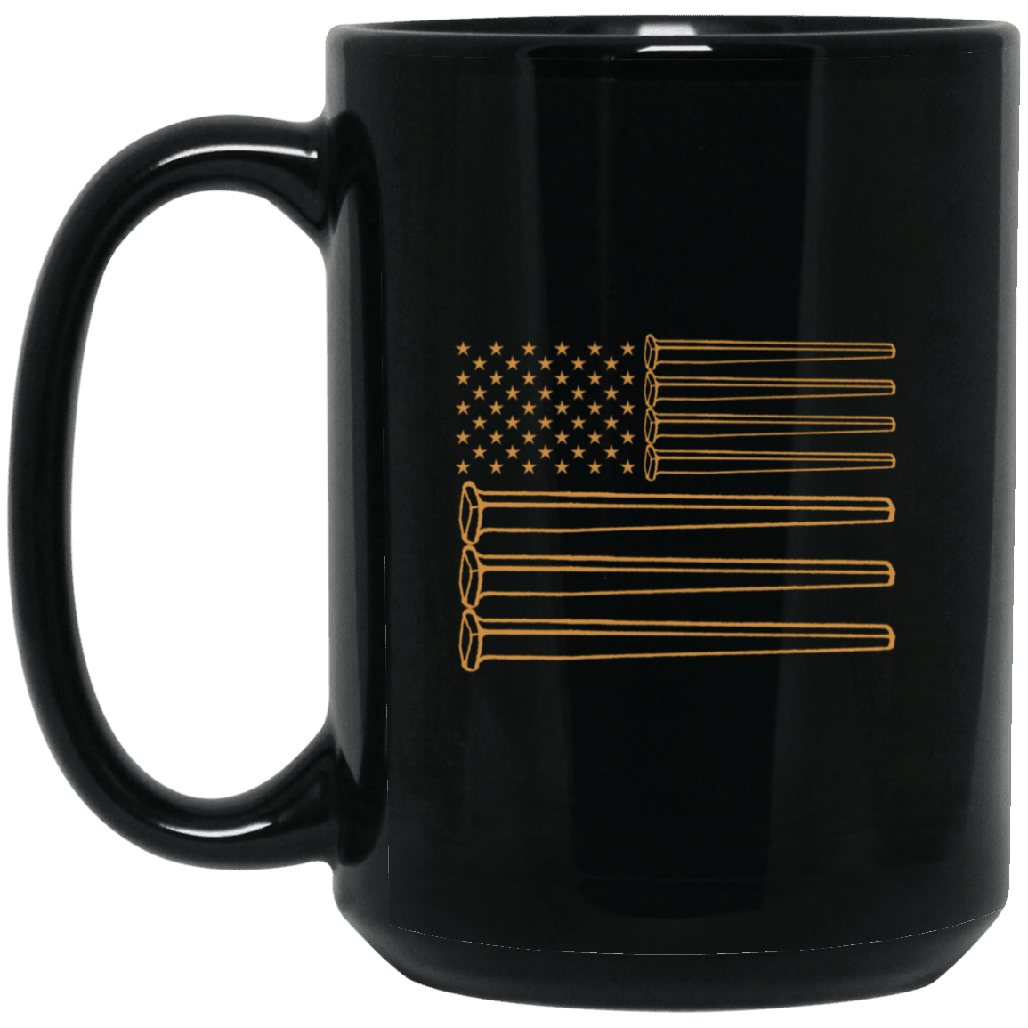 Golden Spike American Flag 15 oz. Black Mug - Broken Knuckle Apparel