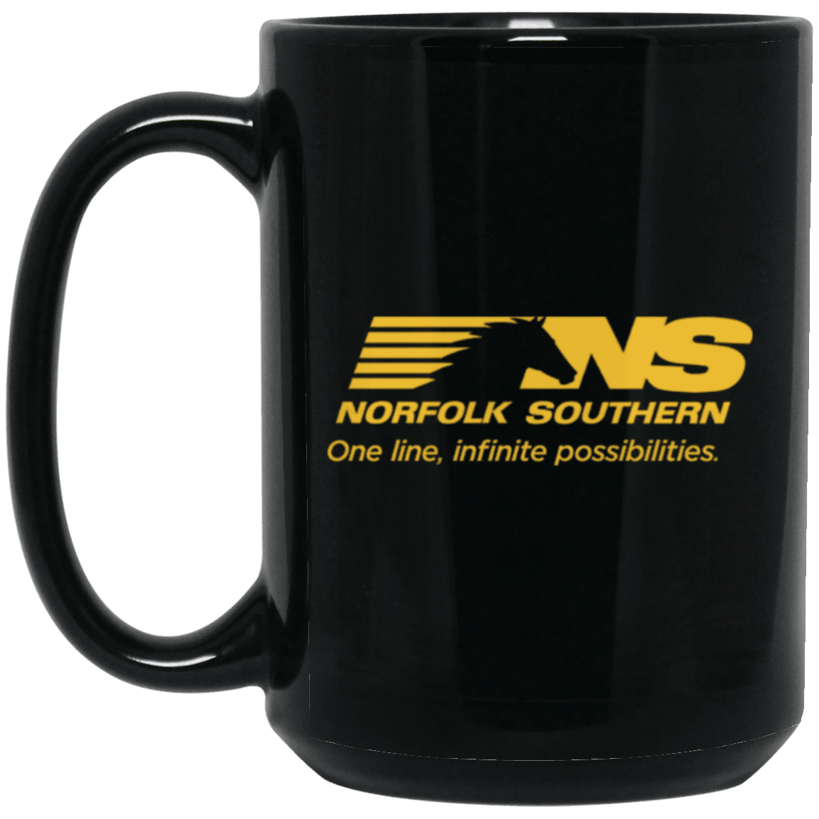 Norfolk Southern Gold Logo 15 oz. Black Mug - Broken Knuckle Apparel