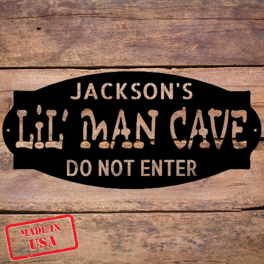 Personalized Lil Man Cave - Steel Sign - Broken Knuckle Apparel