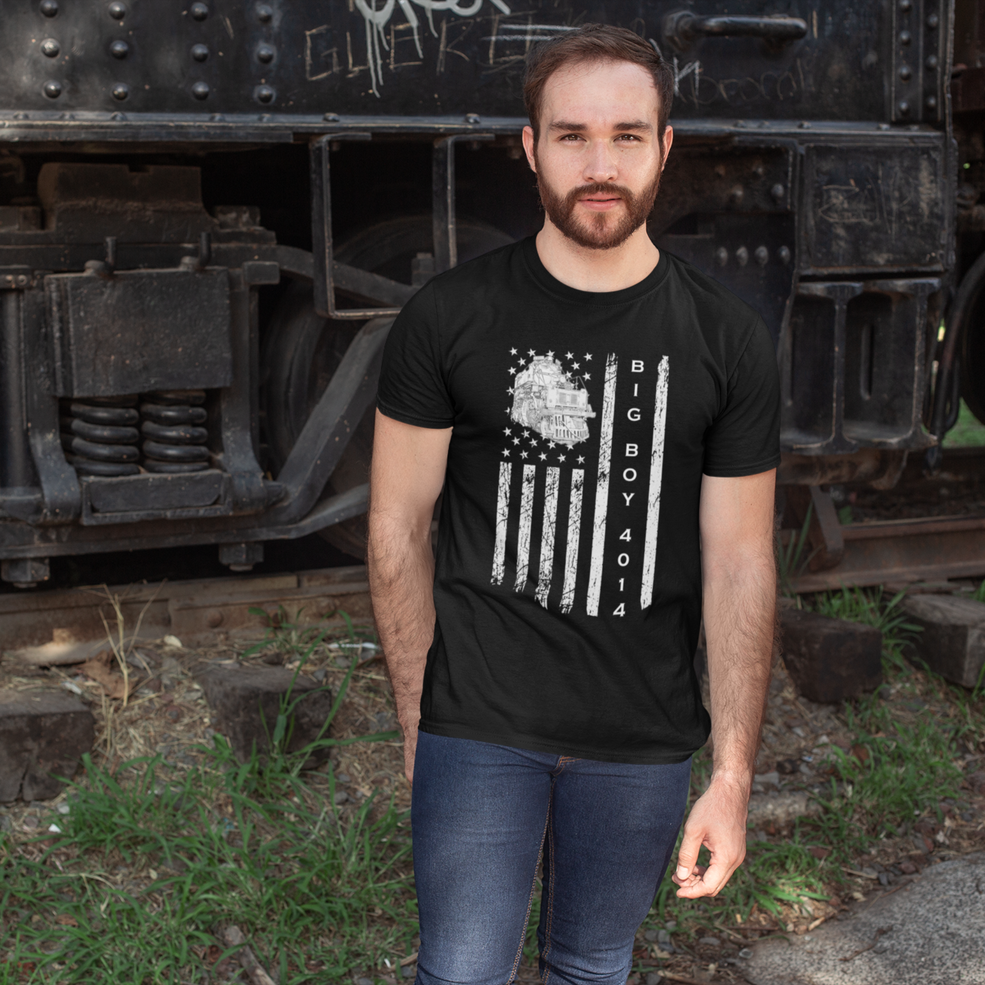 Big Boy 4014 American Flag Heavyweight Classic T-Shirt - Broken Knuckle Apparel