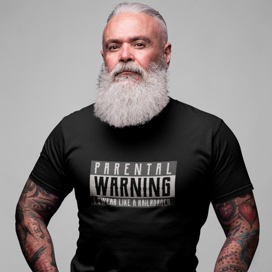 Parental Warning I Swear Like a Railroader Men's Graphic T-Shirt - Broken Knuckle Apparel