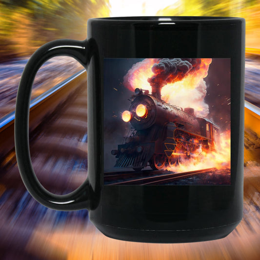 Steam Locomotive Sparking and Flaming 15 oz. Black Mug