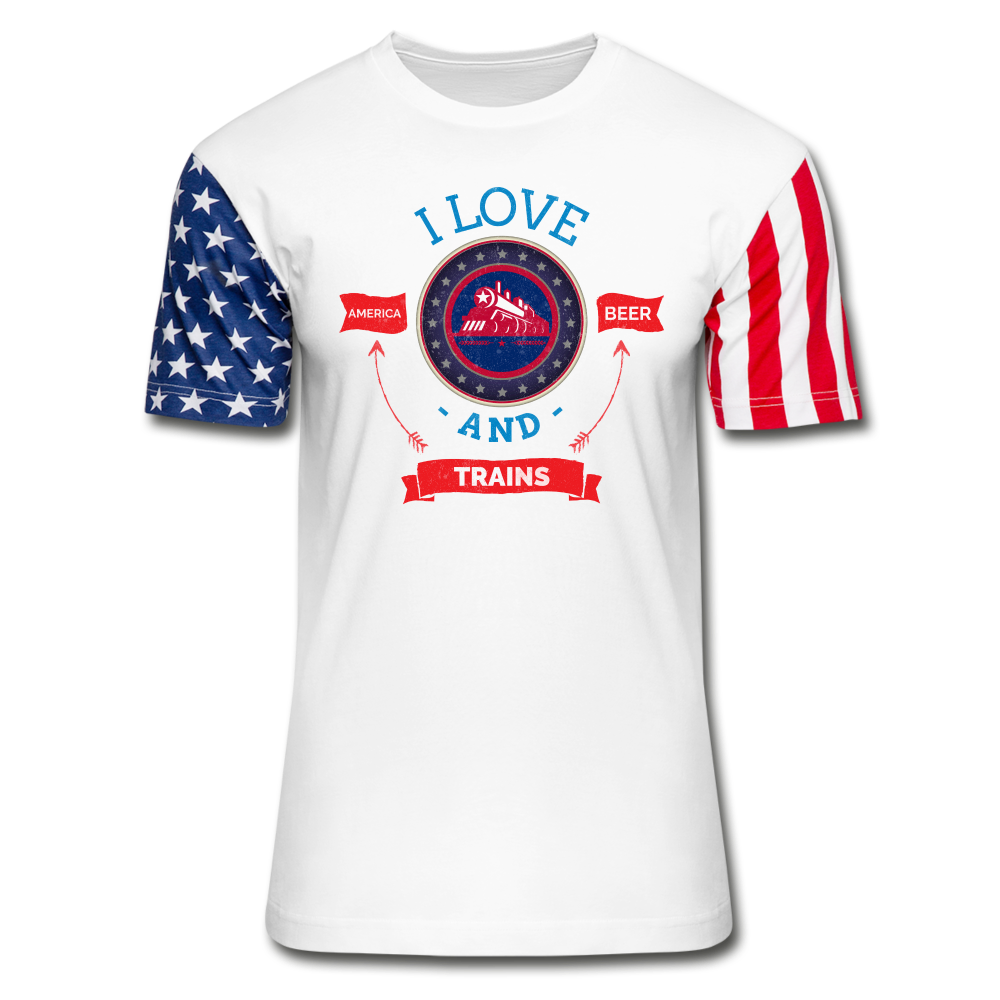 I Love America, Beer, and Trains American Flag T-Shirt - Broken Knuckle Apparel