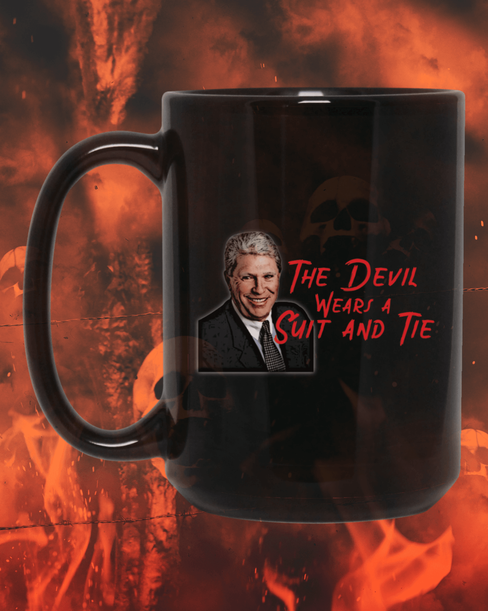 The Devil Wears a Suit and Tie Hunter Harrison 15 oz. Black Mug - Broken Knuckle Apparel