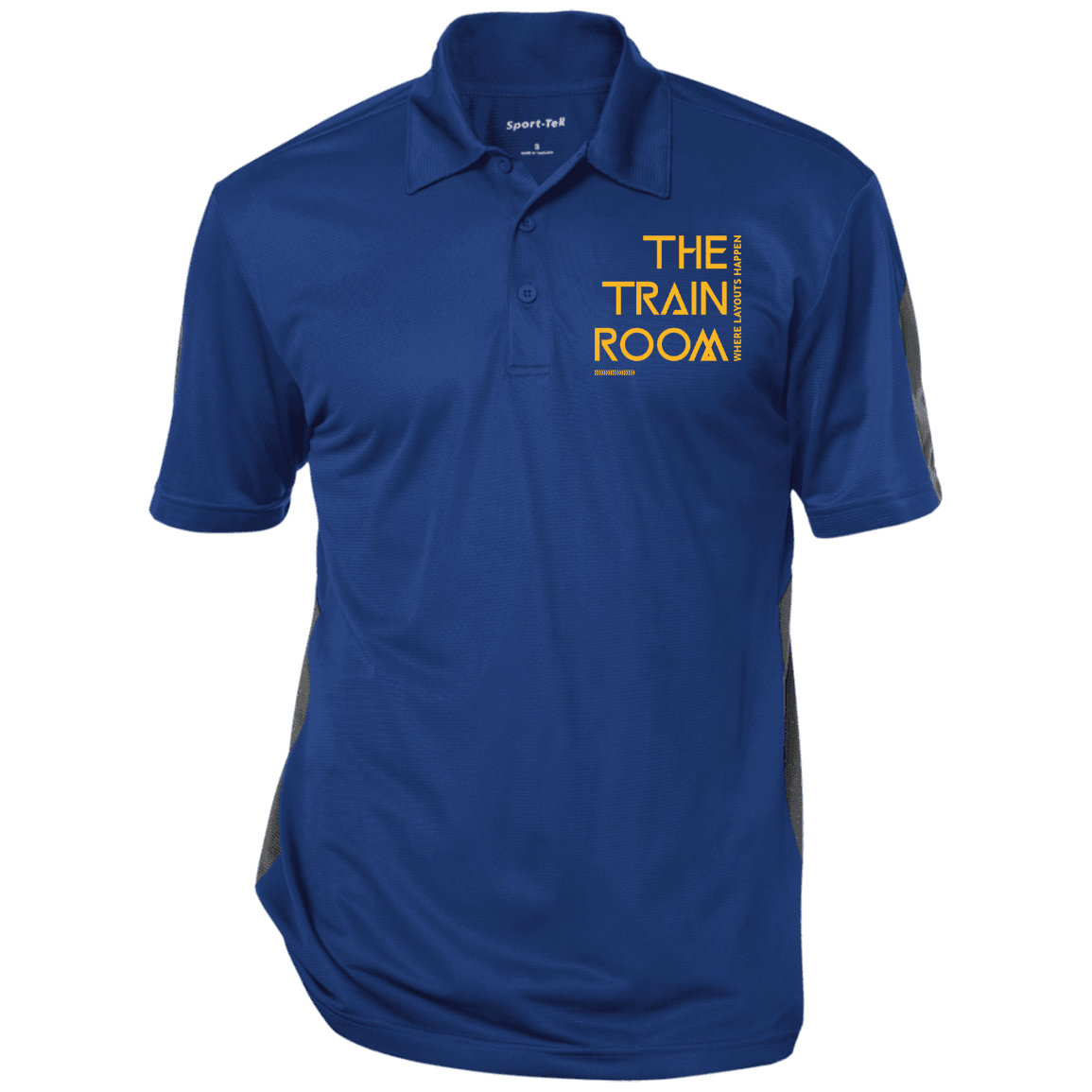 The Train Room Where Layouts Happen Performance Textured Three-Button Polo - Broken Knuckle Apparel