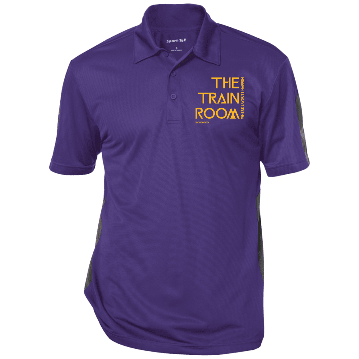 The Train Room Where Layouts Happen Performance Textured Three-Button Polo - Broken Knuckle Apparel