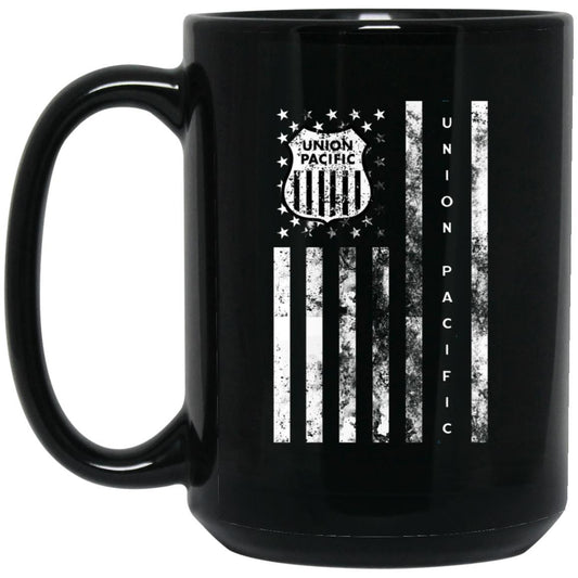 Union Pacific Railroad American Flag 15 oz. Black Mug - Broken Knuckle Apparel