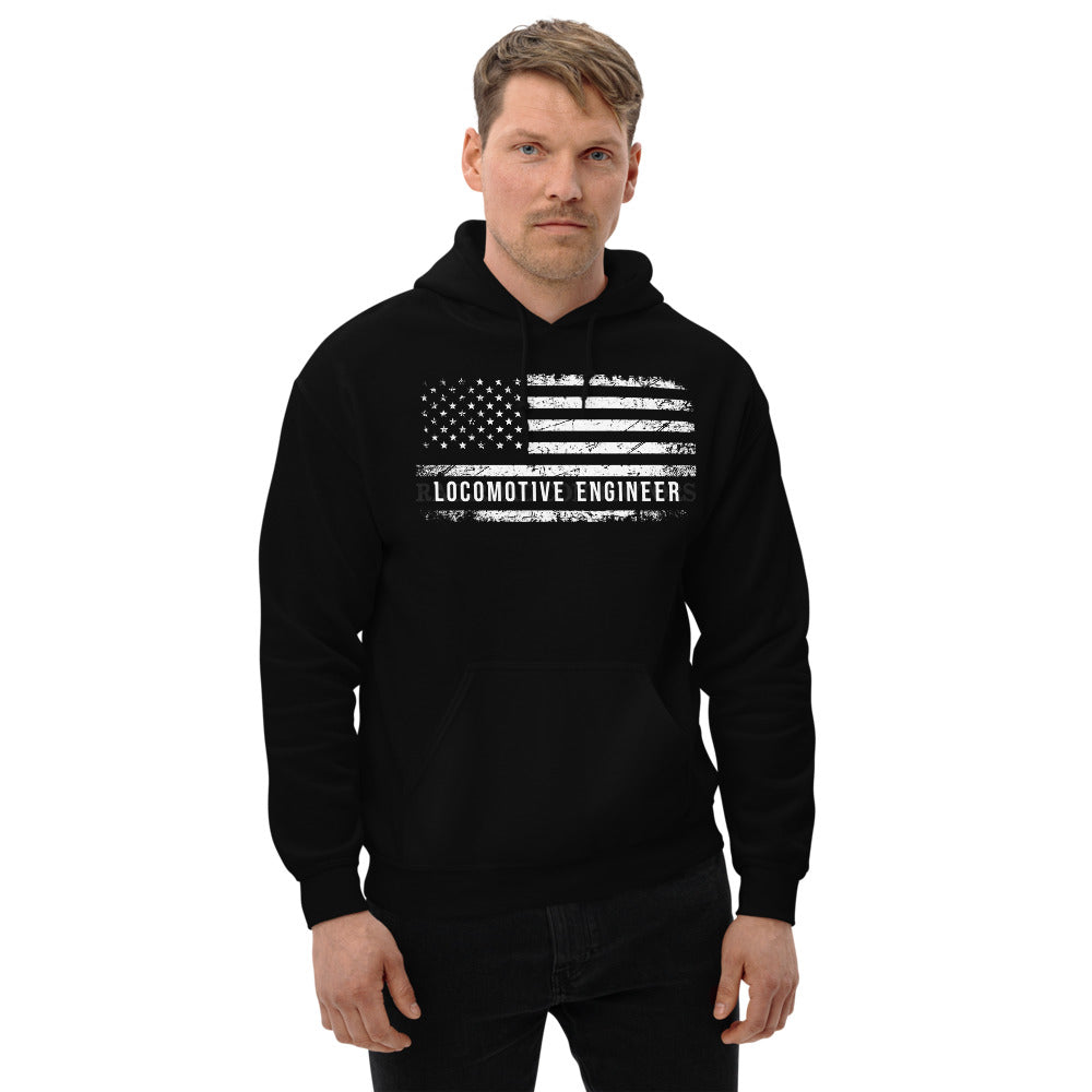 Locomotive Engineer American Flag Pullover Unisex Hoodie - Broken Knuckle Apparel
