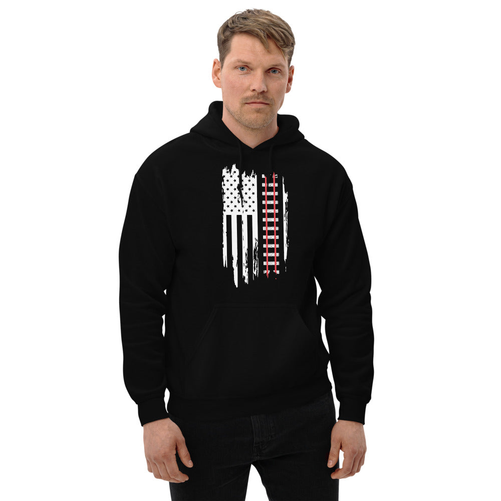 Railroad Tracks USA Flag Pullover Unisex Hoodie - Broken Knuckle Apparel