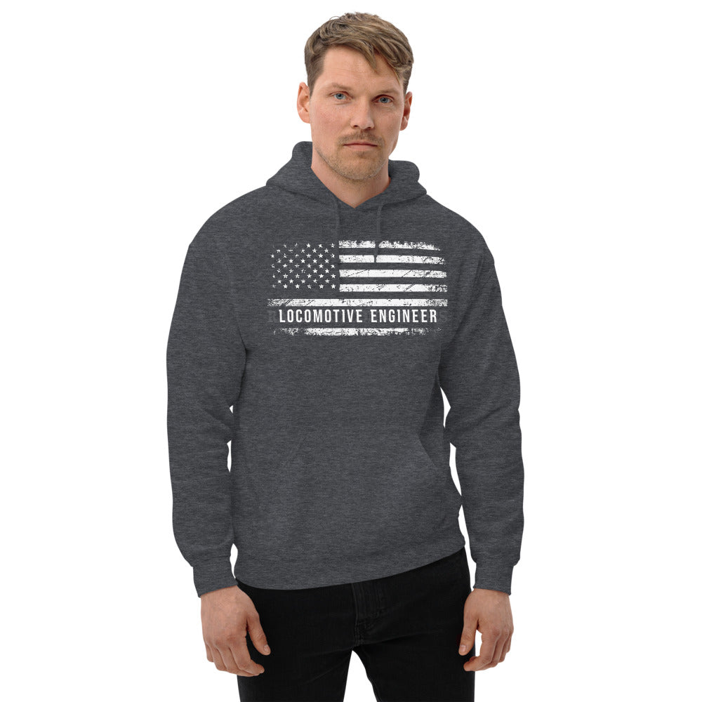 Locomotive Engineer American Flag Pullover Unisex Hoodie - Broken Knuckle Apparel