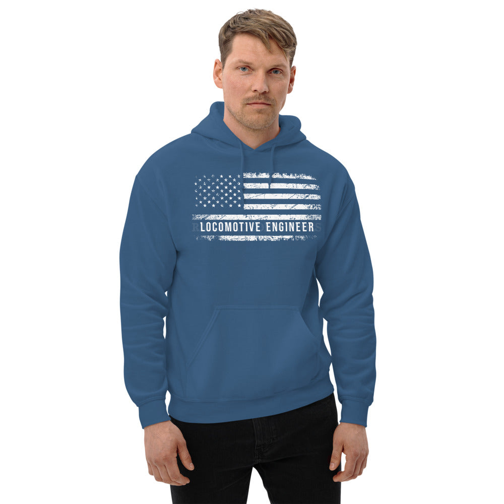 Locomotive Engineer American Flag Pullover Unisex Hoodie - Broken Knuckle Apparel