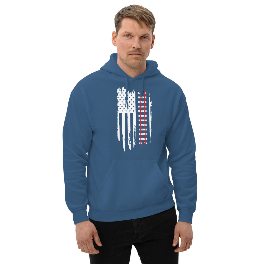 Railroad Tracks USA Flag Pullover Unisex Hoodie - Broken Knuckle Apparel