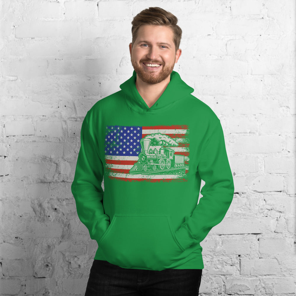 American Flag Train Pullover Unisex Hoodie - Broken Knuckle Apparel