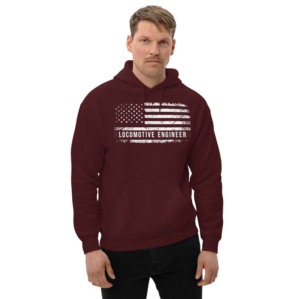 Locomotive Engineer American Flag Pullover Unisex Hoodie - Broken Knuckle Apparel