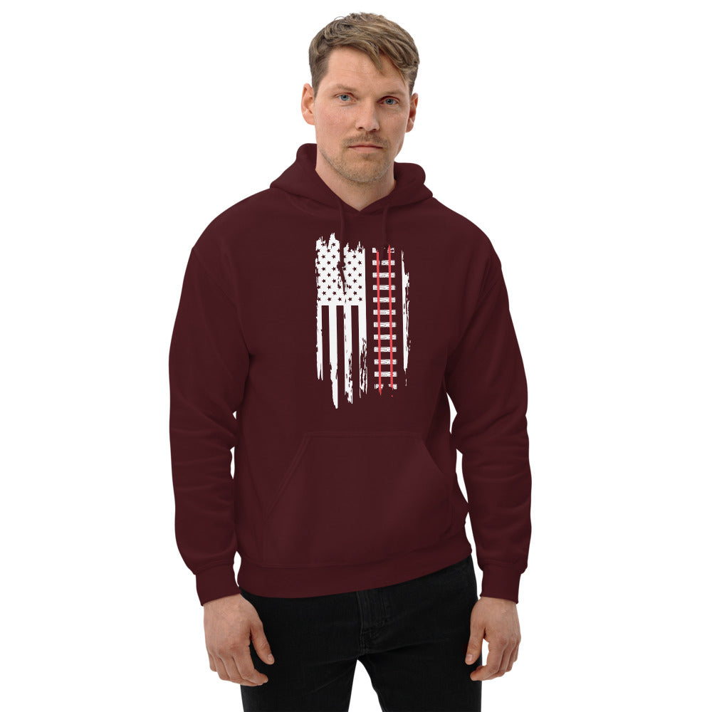 Railroad Tracks USA Flag Pullover Unisex Hoodie - Broken Knuckle Apparel