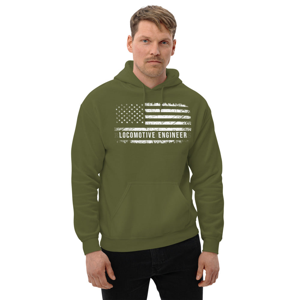 Locomotive Engineer American Flag Pullover Unisex Hoodie - Broken Knuckle Apparel