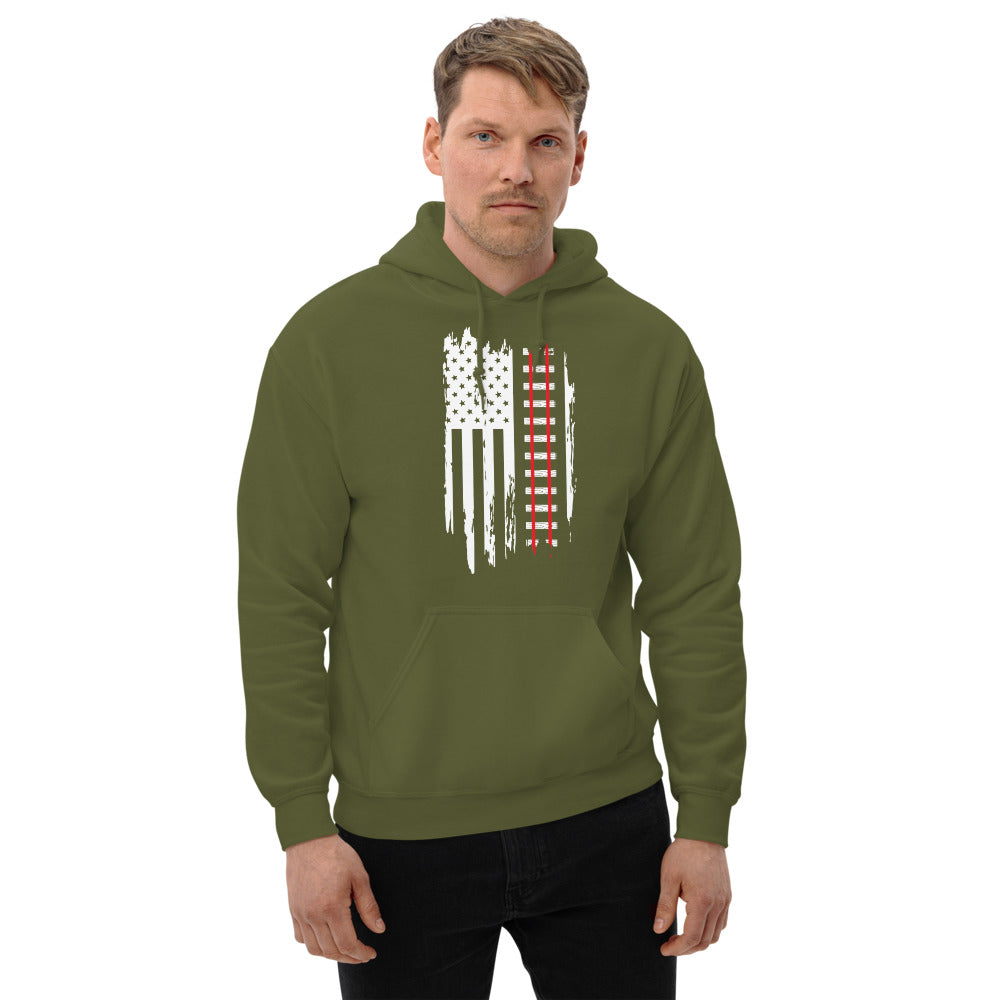Railroad Tracks USA Flag Pullover Unisex Hoodie - Broken Knuckle Apparel