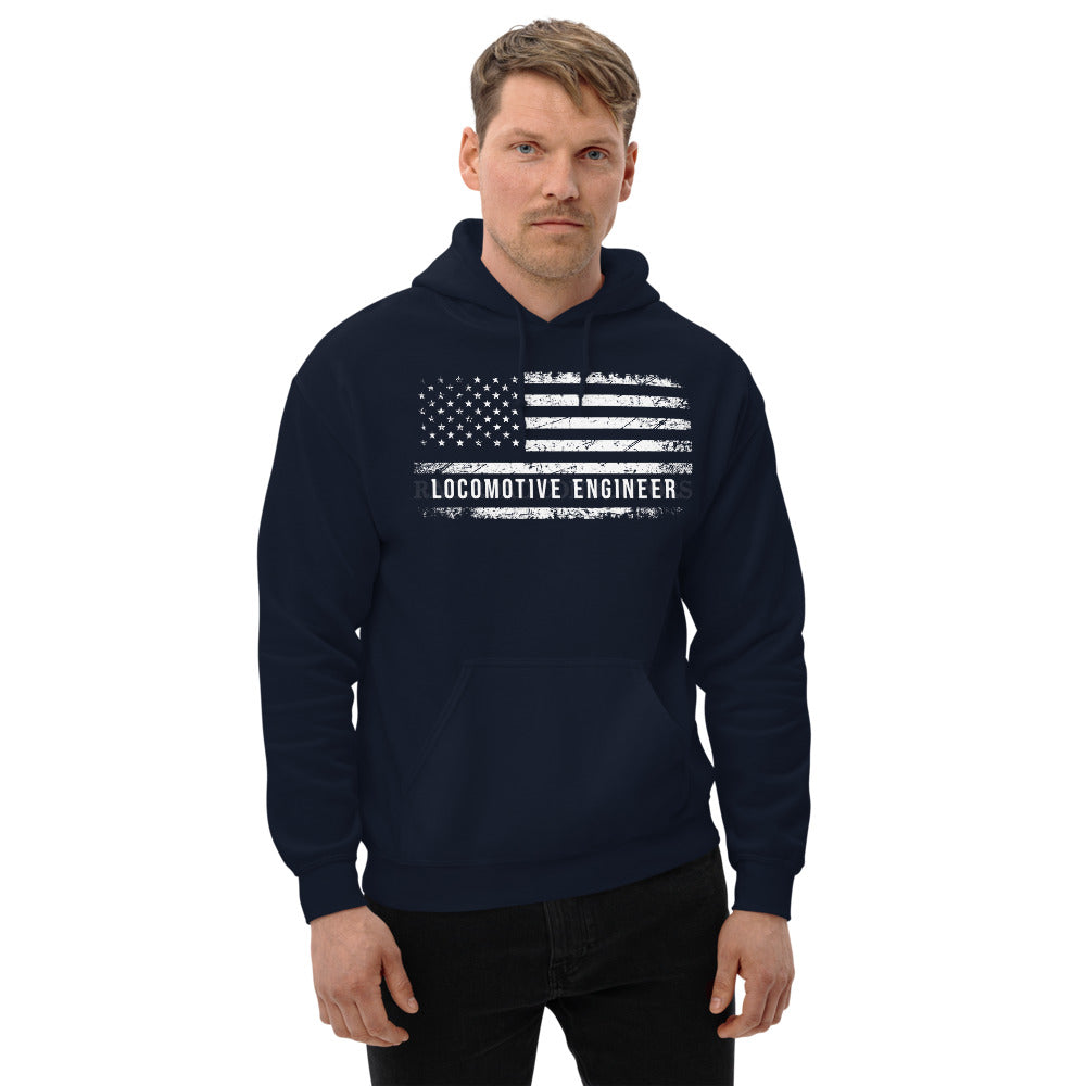 Locomotive Engineer American Flag Pullover Unisex Hoodie - Broken Knuckle Apparel
