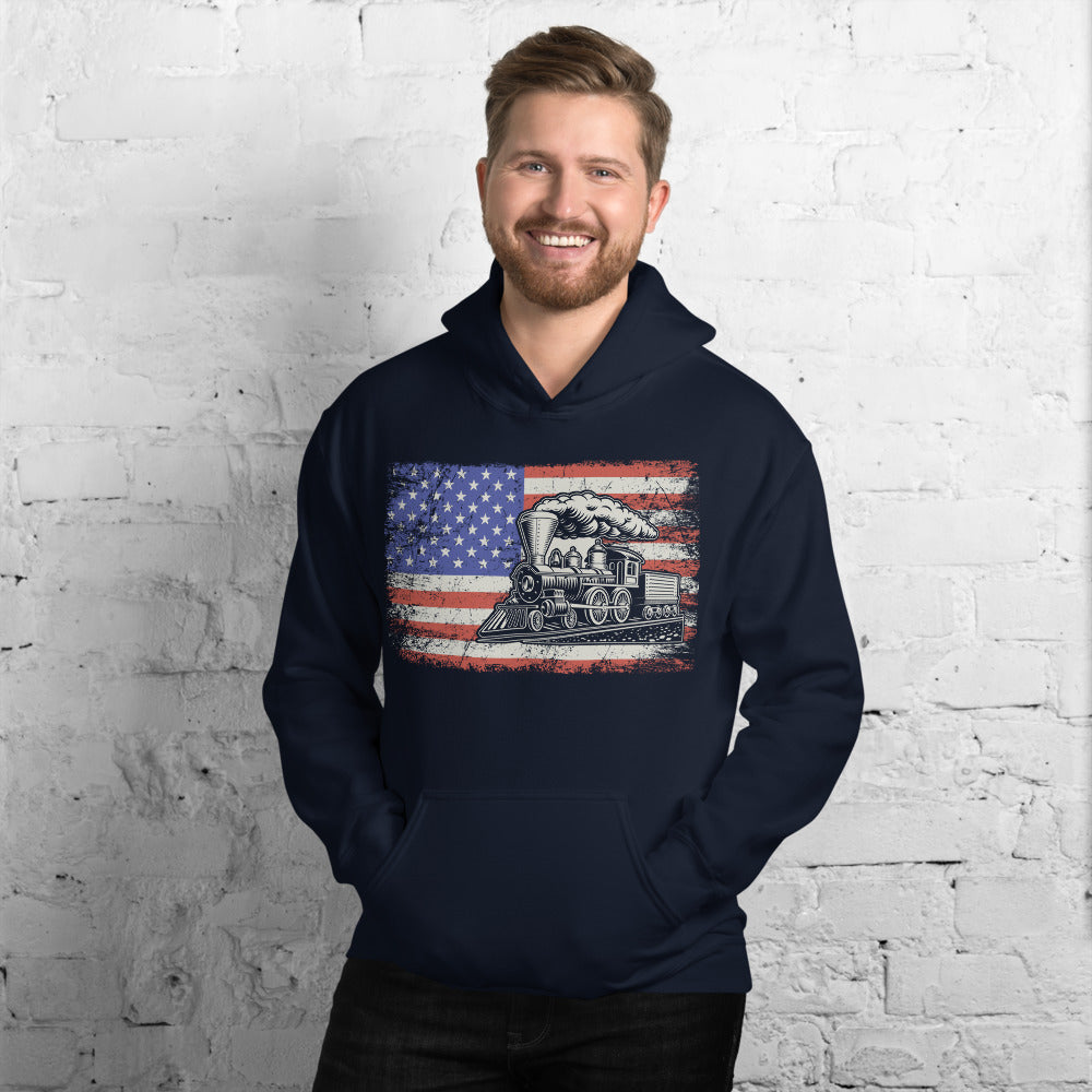 American Flag Train Pullover Unisex Hoodie - Broken Knuckle Apparel