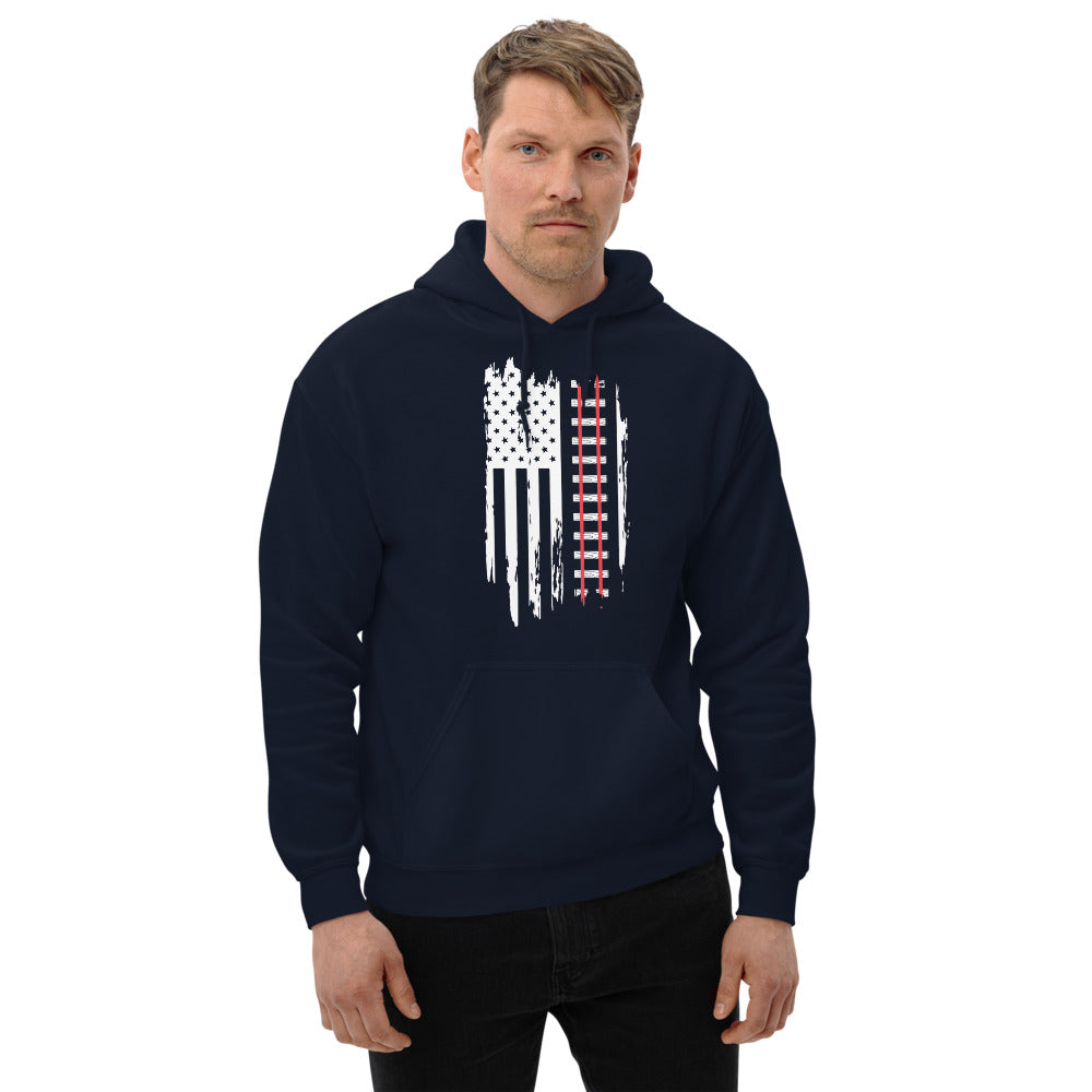 Railroad Tracks USA Flag Pullover Unisex Hoodie - Broken Knuckle Apparel